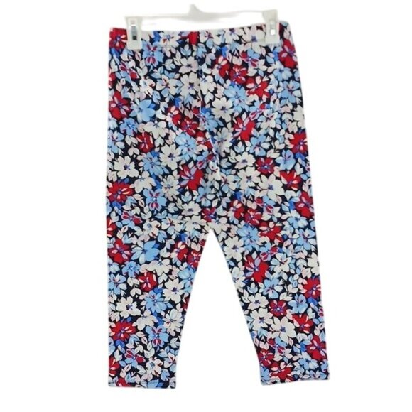 No Boundaries Womens M Floral Print Leggings Red Blue White Stretch Capri - Picture 4 of 6